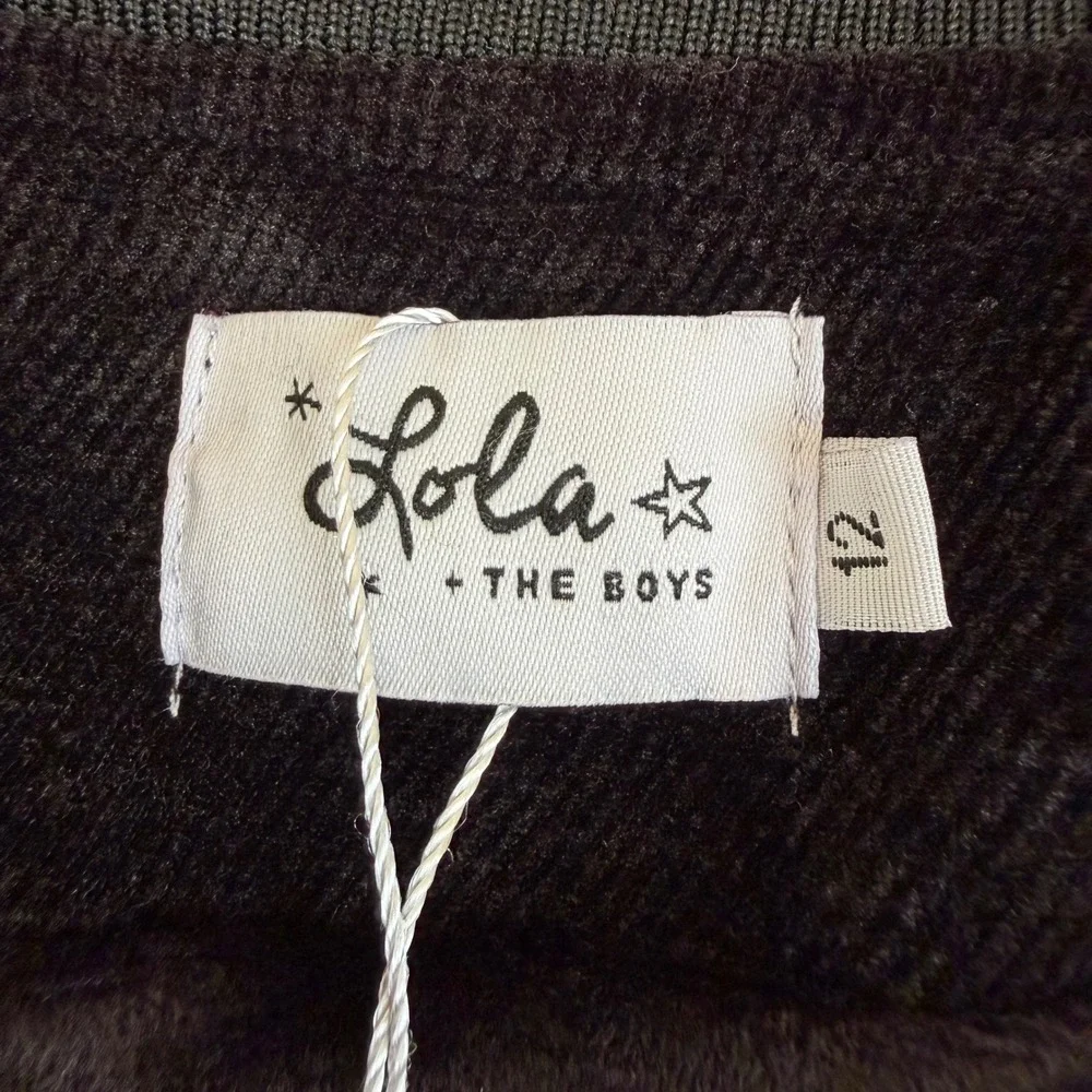 Lola + The Boys Girls Black Corduroy Varsity Jacket Multi Patch Bomber Size 12